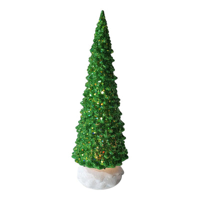 Green Glitter Tree with Glowing Light - 14" Tall