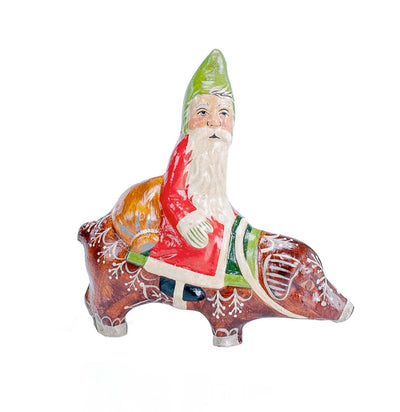 Santa on Gingerbread Pig - 3.5" Tall