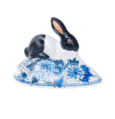 Delft Rabbit on Egg - 6" Tall