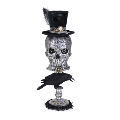 Silver Skull On Pedestal - 20" Tall