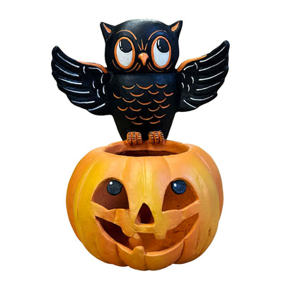Owl on Jack O'Lantern - 8" Tall