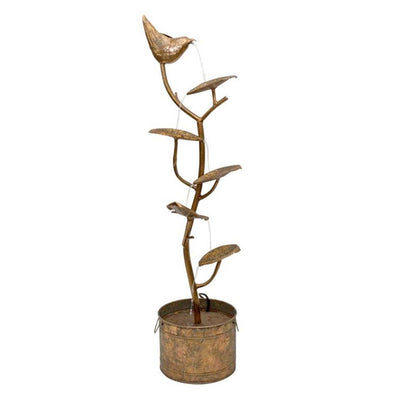 Rustic Metal Bird with Leaves with Pump - 4ft Tall