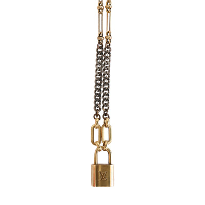 Vintage Louis Vuitton Bronze Chain Lock Necklace - 34" Chain