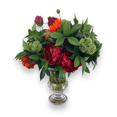 Silk Roses, Dahlias & Peonies in Glass Vase