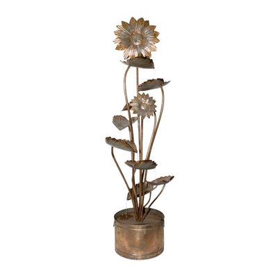 Rustic Metal Sunflower Fountain with Pump - 5ft Tall