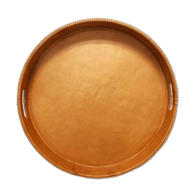 Paraguayan Leather Round Ottoman Serving Tray