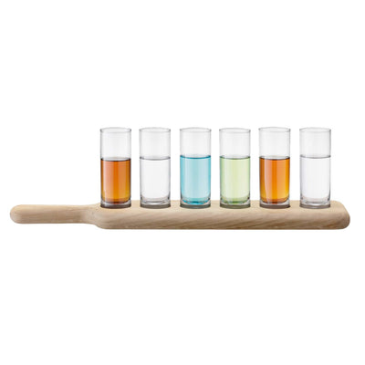 Wood Paddle Shot Glass Set - 6 Glasses