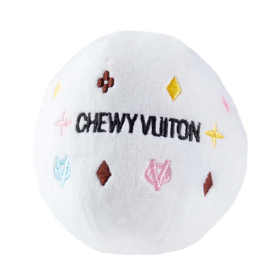 White Chewy Vuiton Ball Pet Toy - 4" Wide