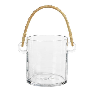 Glass Ice Bucket with Rattan Handle