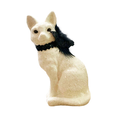 White Elvira Cat with Black Collar - 11" Tall