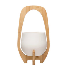 Stoneware Planter with Bamboo Stand