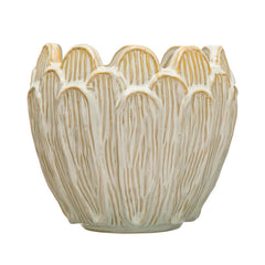 Debossed Stoneware Flower Shaped Planter, Reactive Glaze