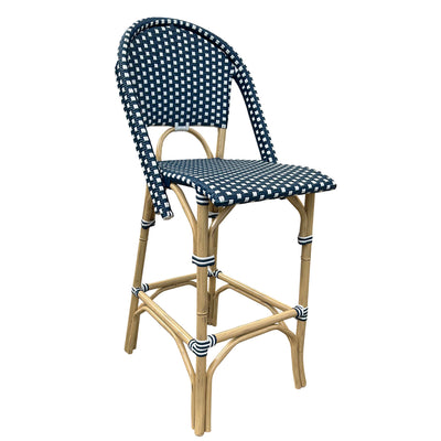 Cafe Royal Blue/White Bar Chair with Rattan Frame