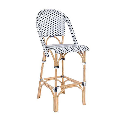 Cafe White/Royal Blue Bar Chair with Rattan Frame