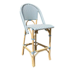 Cafe White/French Blue Bar Chair with Rattan Frame