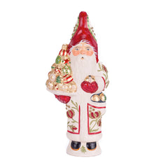 White Father Christmas Holding Gold Ornaments