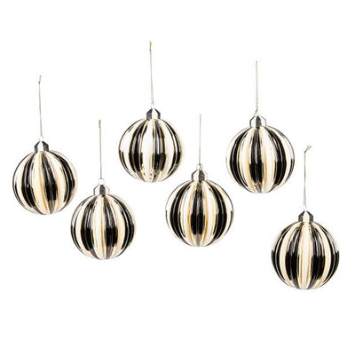 Courtly Noel Stripe Glass Ball Ornaments - Set of 6