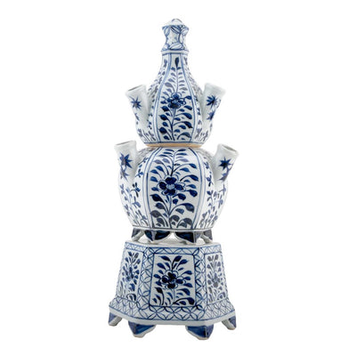 Porcelain Blue & White Tulipere Hexagonal - 19" Tall