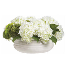 Faux White Hydrangeas in Enamel Bowl
