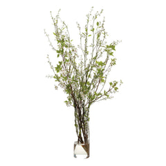 Faux White Blossoms in Glass Vase