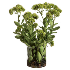 Faux Sedum Branches in Glass Vase