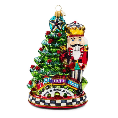 Nutcracker by Tree Glass Ornament