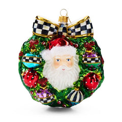 2026 Santa Wreath Glass Ornament