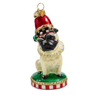 Holiday Pug Dog Glass Ornament