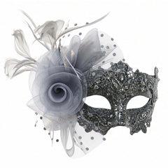 Silver Lace Mask with Rose