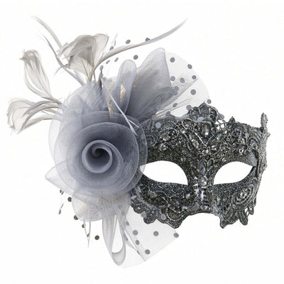 Silver Lace Mask with Rose