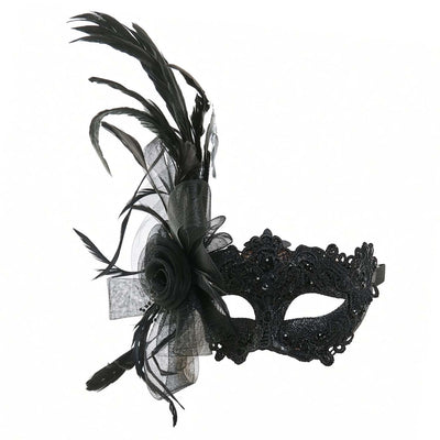 Black Lace Feather Mask