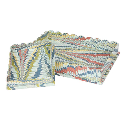 Ocean Marbled Scalloped Tray Set