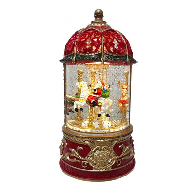 Musical Santa in Swirling Snow Carousel with Light - 9" Tall