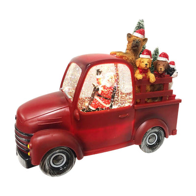 Santa's Truck of Dogs with Swirling Snow & Light - 8" Tall