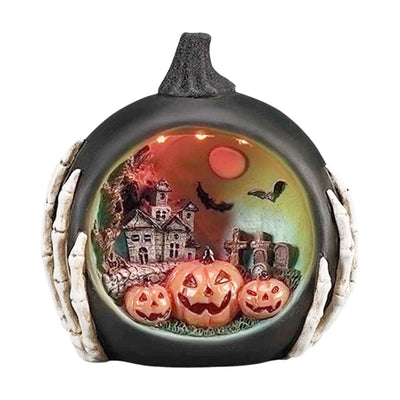 Black Pumpkin with Red LED Light - 7.5" Tall