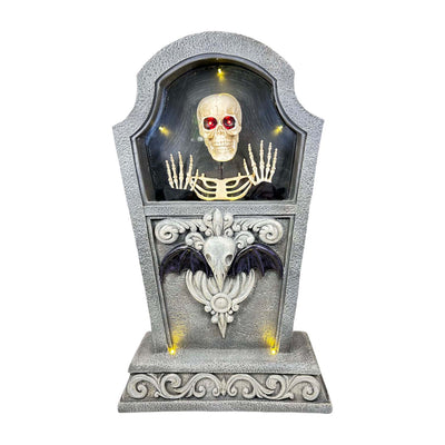 Tombstone with Skull & LED Light - 24" Tall