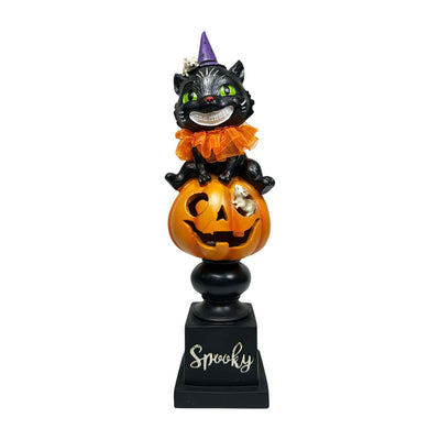 Black Cat with LED Pumpkin Stack - 14" Tall