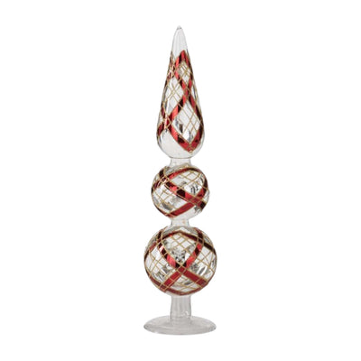 Finial Orn Red Gold Stripes - Sm