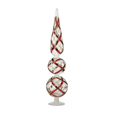 Finial Orn Red Gold Stripes - Med