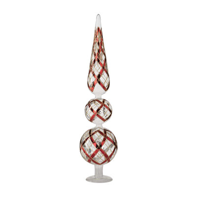 Finial Orn Red Gold Stripes - Lg