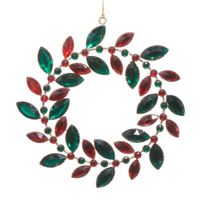 Red Grn Jeweled Wreath Orn 6"