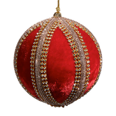 Red Velvet Jeweled Ball Orn 4"