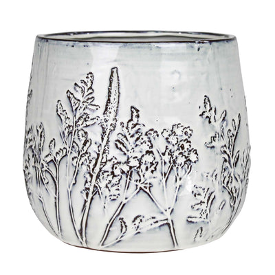 White Wildflower Cachepot - 6"
