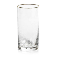 Negroni Hammered Highball Glass - Clear with Gold Rim