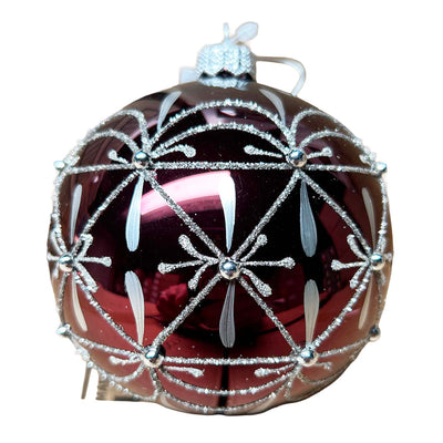 Black Cherry Silver Glitter Bauble - 5"