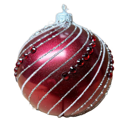 Cherry Swirl Silver Glitter Bauble - 5"