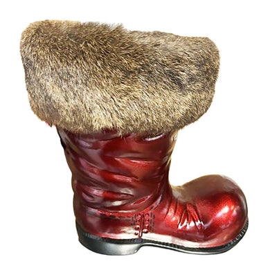 Shiny Burgundy Boot with Brown Fur - 12" Tall