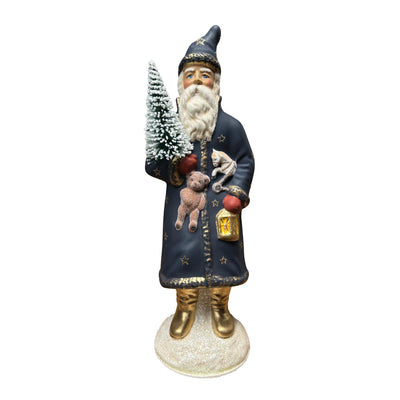 Dark Blue with Gold Glitter Santa - 12" Tall