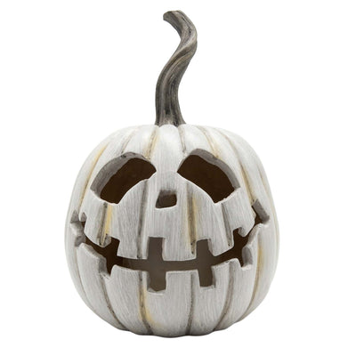 Grey LED Flame Pumpkin - 8" Tall
