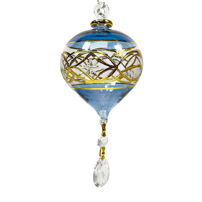 Colbalt & Gold with Etchings & Crystal Heart Ornament